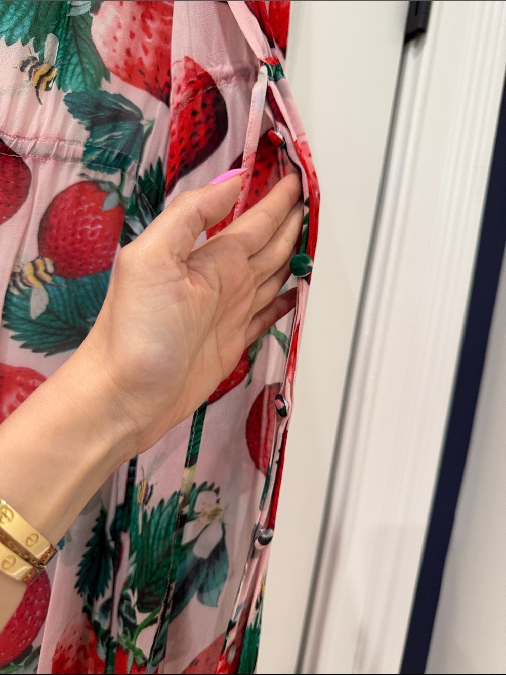 Sheer Strawberry-Print Long Kimono Tunic - Pink/Red - Picture 6 of 16